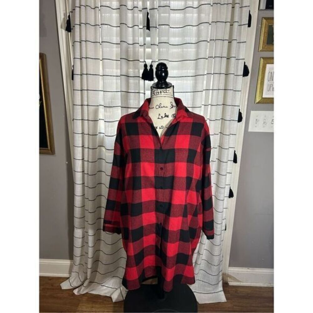 Buffalo Plaid Red and Black Button Down Oversized Size Medium